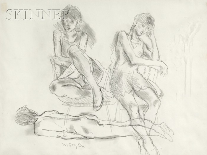 Appraisal: Moses Soyer American - Three Figures Signed MSoyer in pencil