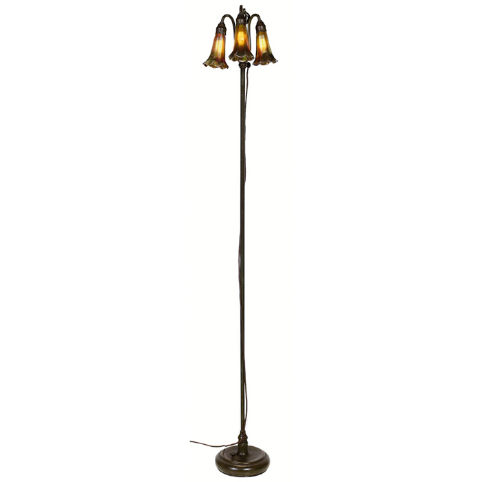 Appraisal: Rare Tiffany Studios floor lamp three-light lily bronze telescoping base