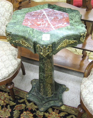 Appraisal: LOUIS XVI STYLE VERDE MARBLE PEDESTAL TABLE having an hexagonal