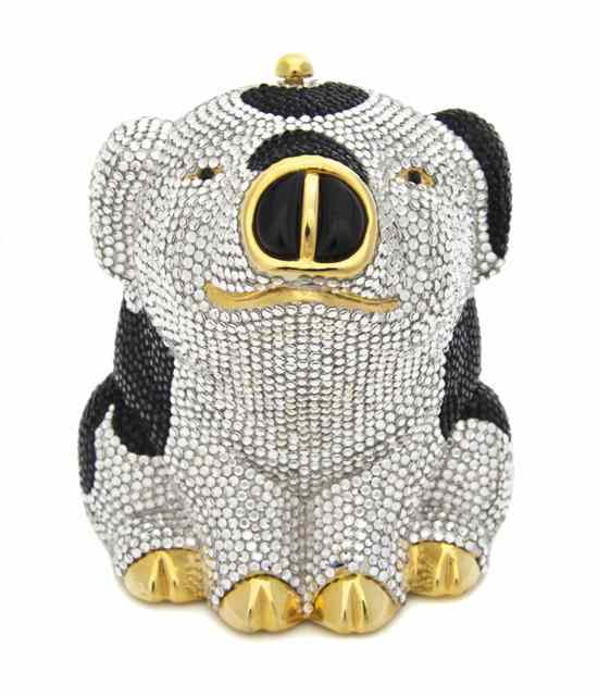 Appraisal: A Judith Leiber Black and Silver Crystal Spotted Pig Minaudiere