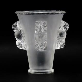 Appraisal: Vintage Lalique France Saint-Emilion Frosted and Clear Vase with Applied