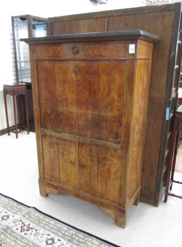 Appraisal: BURL WALNUT FALL-FRONT SECRETARY German th century having a rectangular