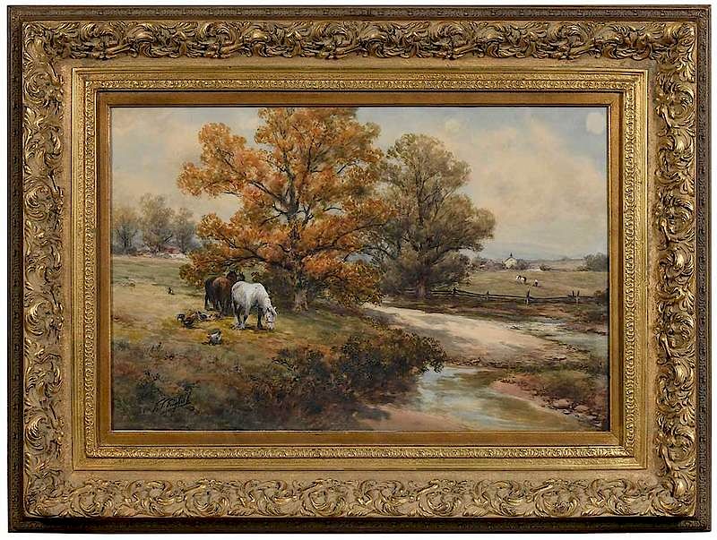 Appraisal: Frank F English American - Farm Scene with Horses signed