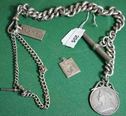 Appraisal: Victorian large size Silver Goliath Watch Chain with mounted Victoria