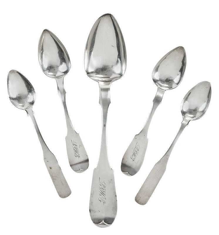 Appraisal: Five Pyle and Flowers Tennessee Coin Silver Spoons th century