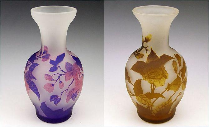 Appraisal: TWO CONTEMPORARY CAMEO GLASS VASES Shades of purple cut to