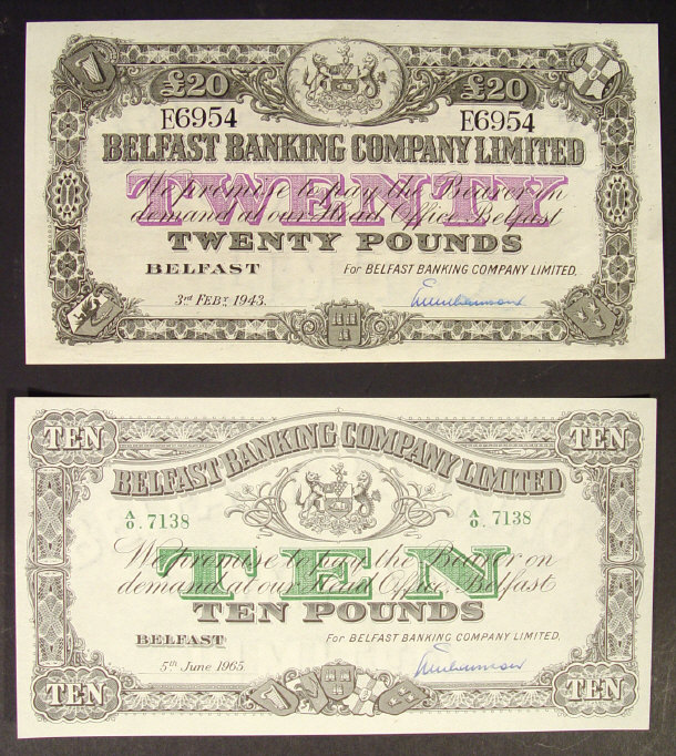 Appraisal: Two Belfast Banking Company notes twenty pound and ten pound