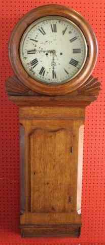 Appraisal: Oak Cased Wall Hanging Clock with a Tin Dial From