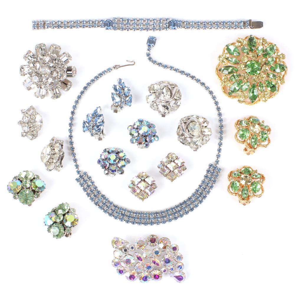 Appraisal: WEISS PC COSTUME JEWELRY SPARKLE GROUP IN SHADES OF BLUE