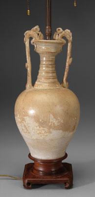 Appraisal: Chinese amphora vase ovoid gray clay body with banded and