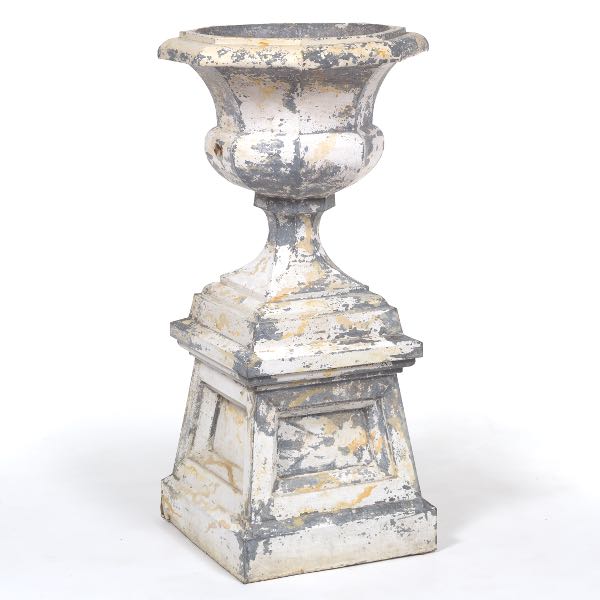 Appraisal: METAL GARDEN URN x Rustic polychromed lightweight metal jardiniere on