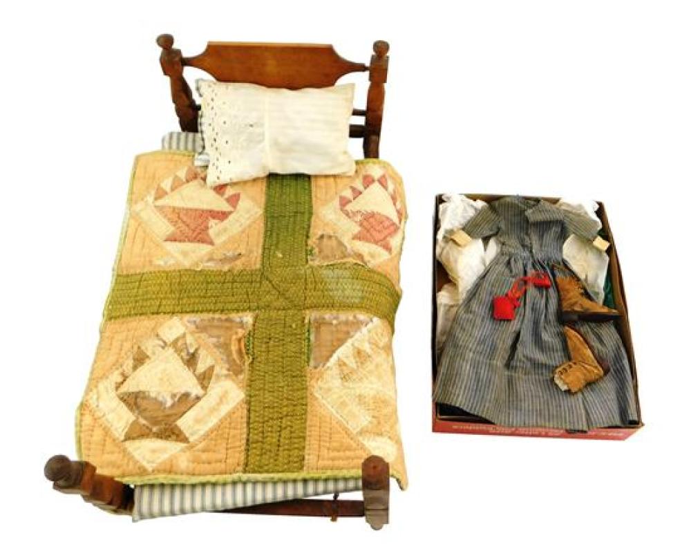 Appraisal: Early doll furniture and accessories c 's cotton doll dress