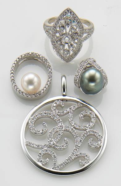 Appraisal: A collection of diamond Tahitian cultured pearl cultured pearl and