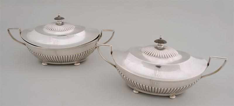 Appraisal: PAIR OF GORHAM MONOGRAMMED SILVER TWO-HANDLED VEGETABLE DISHES AND COVERS