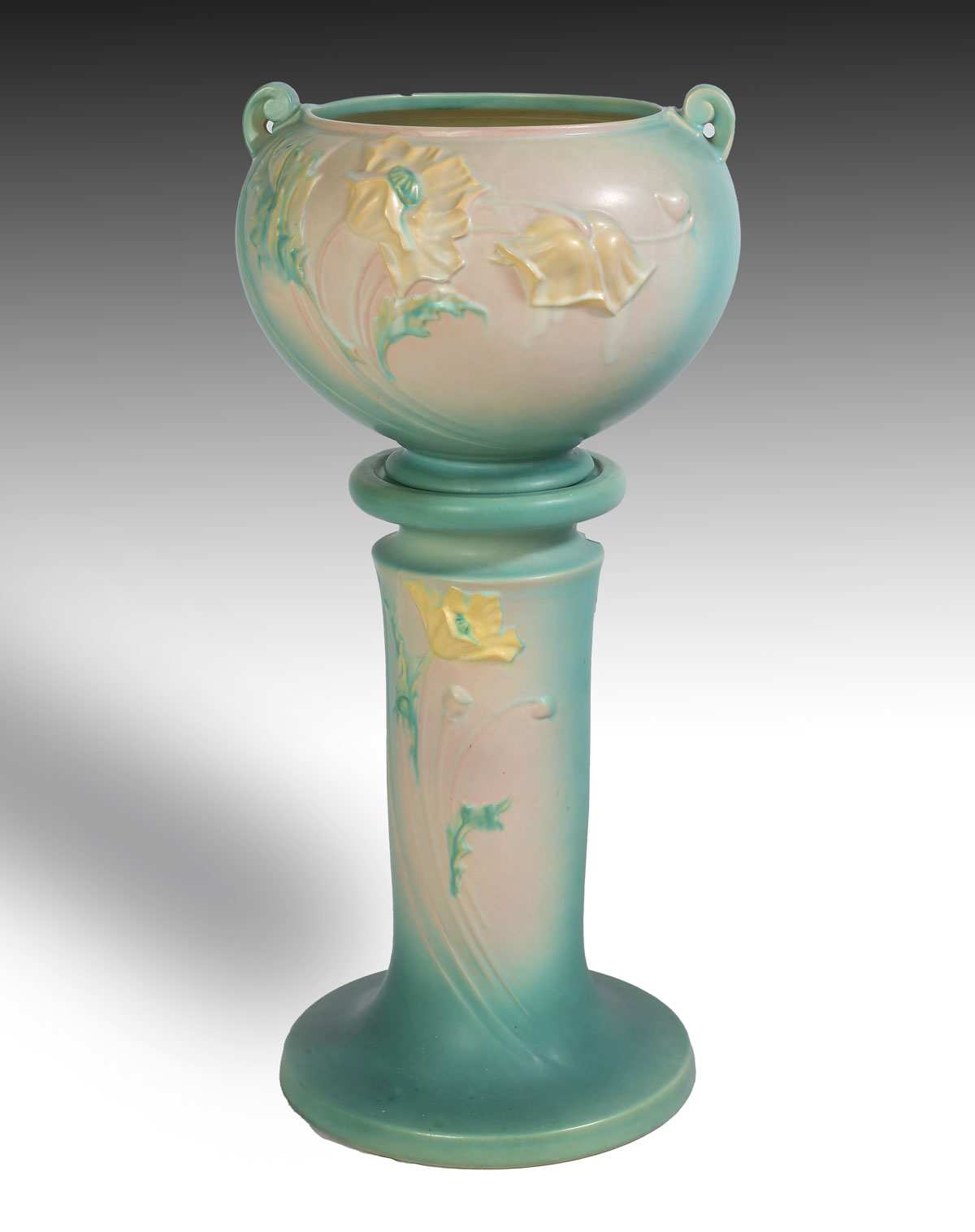 Appraisal: ROSEVILLE POTTERY ''POPPY'' JARDINIERE PEDESTAL Jardiniere- - Overall Approx ''