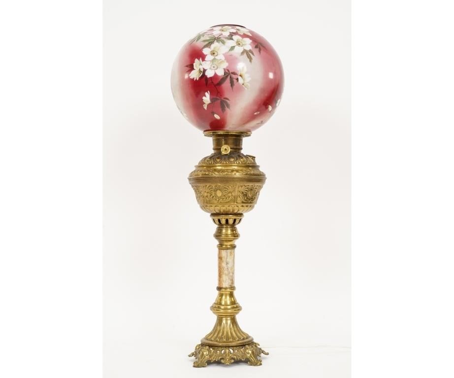 Appraisal: Brass GWTW lamp with marble column th c with red