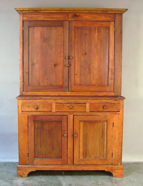 Appraisal: Pine and cherry stepback cupboard th c h w