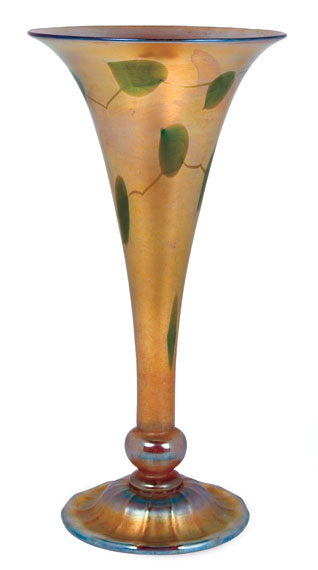 Appraisal: Tiffany Gold and Green Favrile Glass Vase Estimate -