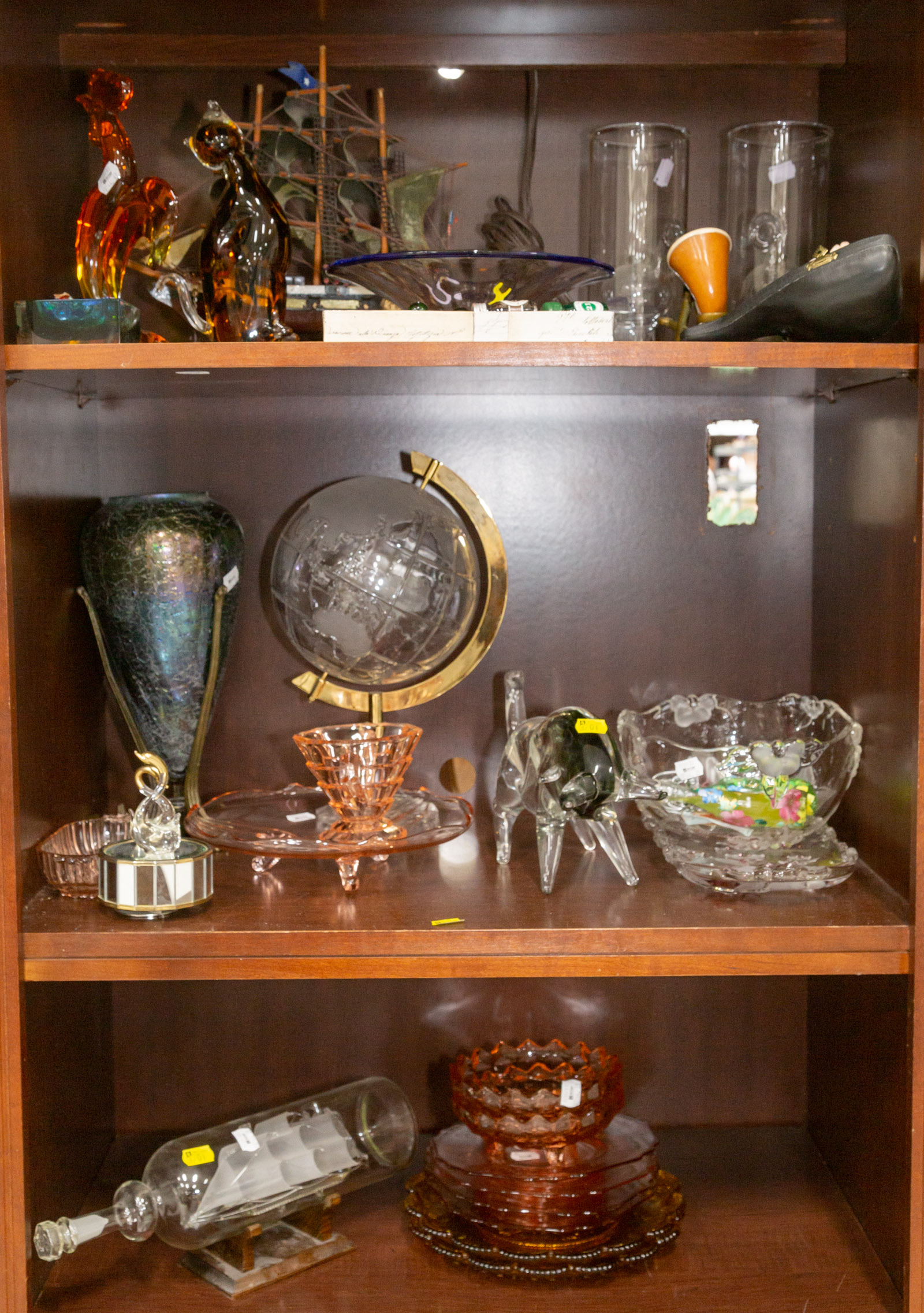 Appraisal: SELECTION OF GLASSWARE NOVELTIES Including a blown glass ship in