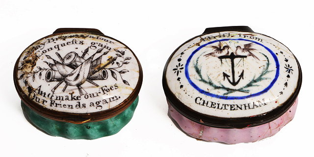 Appraisal: A GEORGE III OVAL ENAMEL PATCH BOX the printed lid