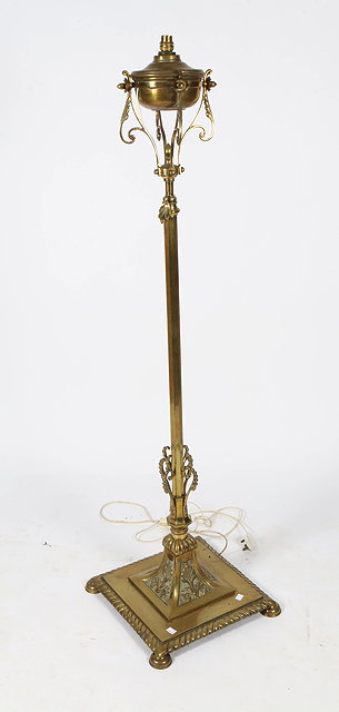 Appraisal: A VICTORIAN BRASS ADJUSTABLE LAMP STANDARD later converted for electric