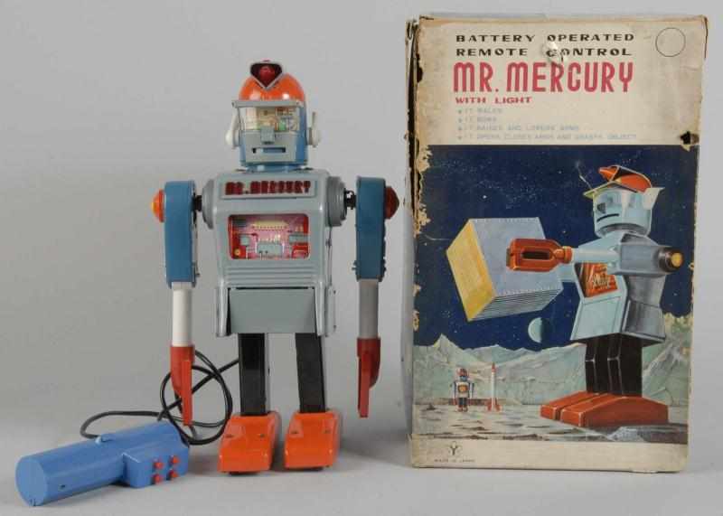 Appraisal: Tin Mr Mercury Robot Battery-Operated Toy Description Japanese Made by