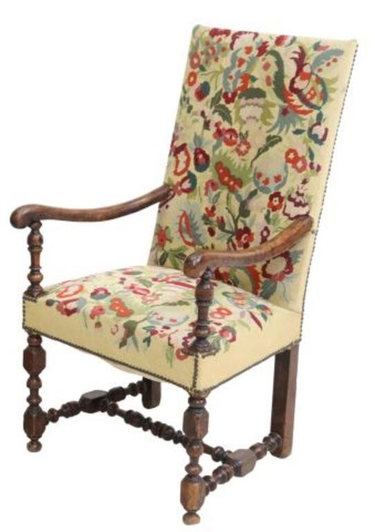 Appraisal: French Louis XIII style highback armchair th c in a