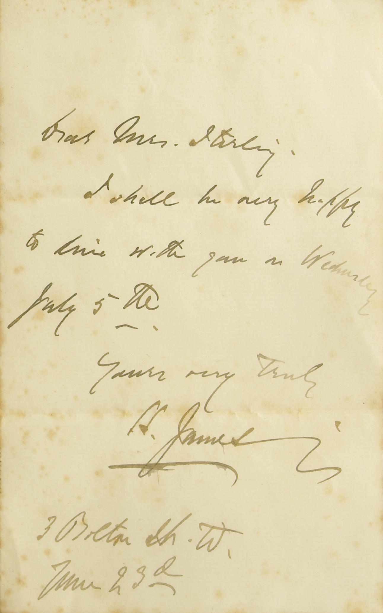 Appraisal: JAMES HENRY - Autograph Letter Signed ''H James'' p with