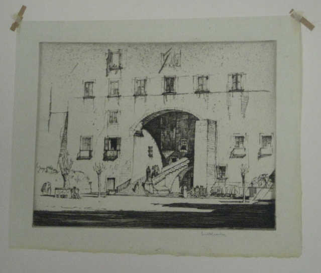 Appraisal: TWO ARCHITECTURAL ETCHINGS HOSPITAL OF SANTA CRUZ BARCELONA etching signed