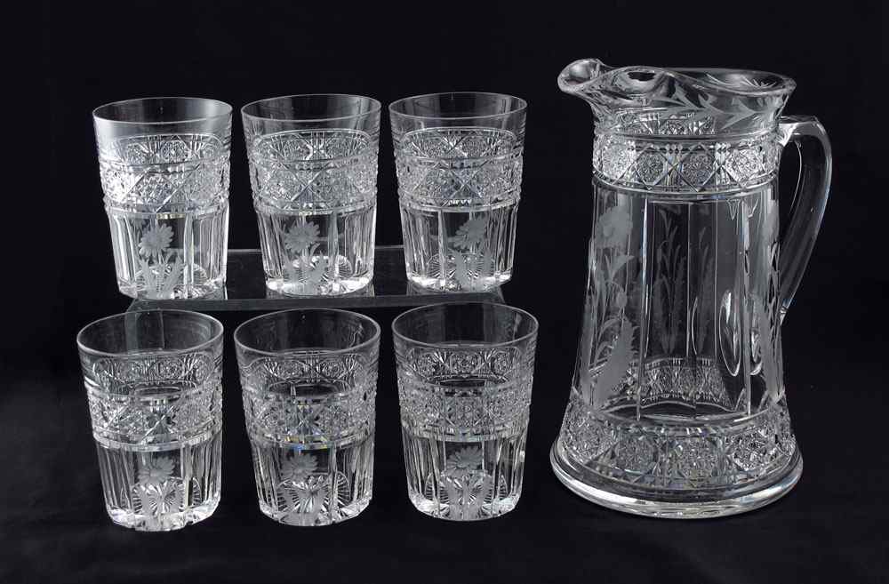 Appraisal: AMERICAN BRILLIANT SIGNED SINCLAIR CUT GLASS WATER SET Circa -