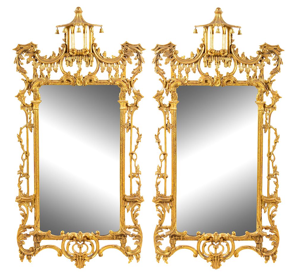 Appraisal: A Pair of Chinese Chippendale Style Giltwood Mirrors A Pair