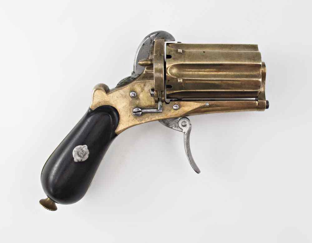 Appraisal: TH CENTURY BELGIAN PINFIRE PEPPERBOX PISTOL Small caliber rotating ''