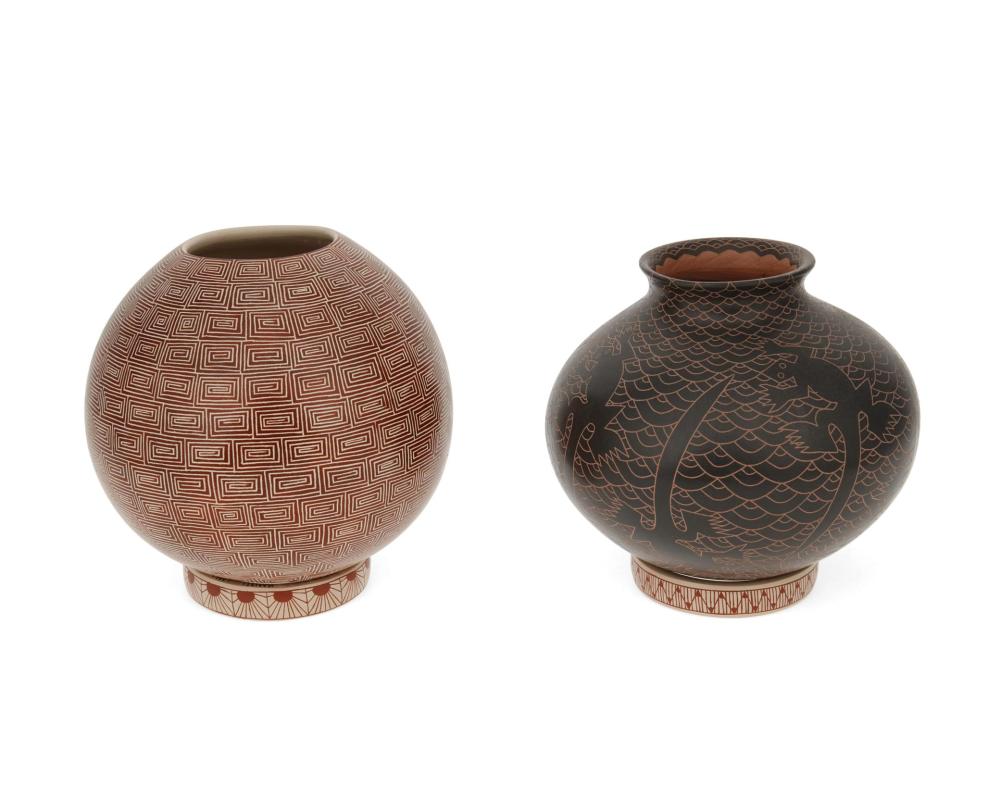 Appraisal: Two Mata Ortiz sgraffito pottery vessels Late th Early st