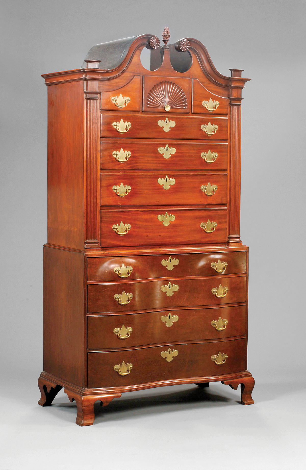 Appraisal: MASSACHUSETTS CHIPPENDALE MAHOGANY CHEST ON CHEST In two parts the