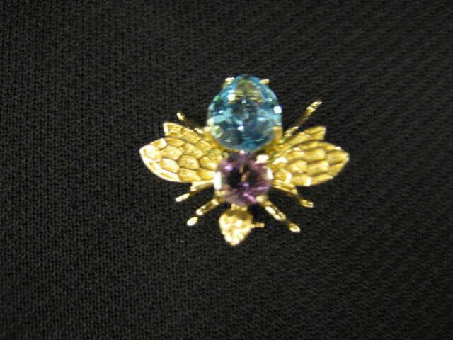 Appraisal: k Figural Bee Brooch with blue topaz amethyst yellow gold