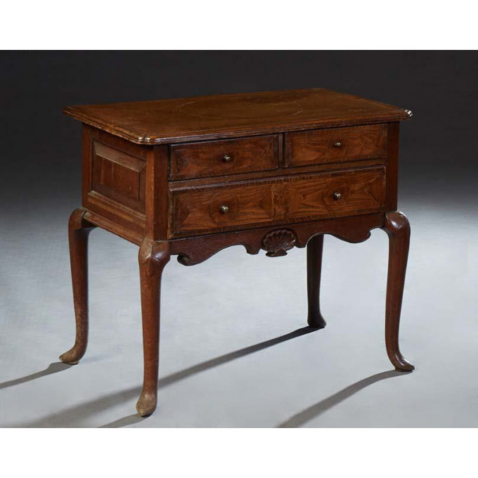 Appraisal: English Inlaid Oak Lowbody th c the ogee edge top