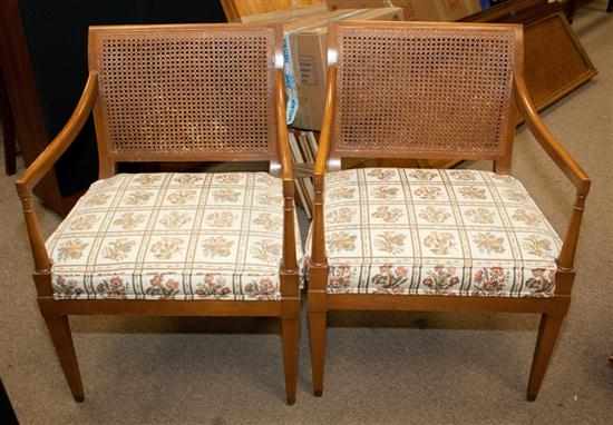 Appraisal: Pair of French contemporary cane back upholstered armchairs Estimate -