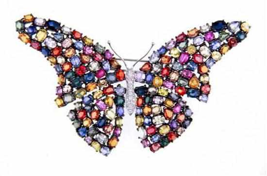 Appraisal: Multi-color sapphire and diamond butterfly brooch one hundred forty-seven oval