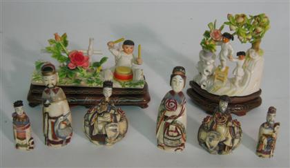 Appraisal: Group of six stained composition or bone snuff bottles and