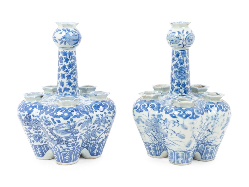 Appraisal: Two Similar Chinese Blue and White Porcelain Tulip Vases Heights