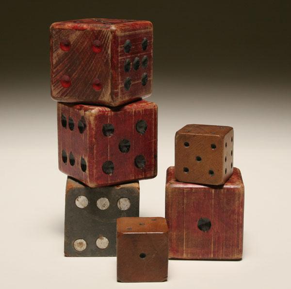 Appraisal: Lot of six vintage and antique painted wooden game dice