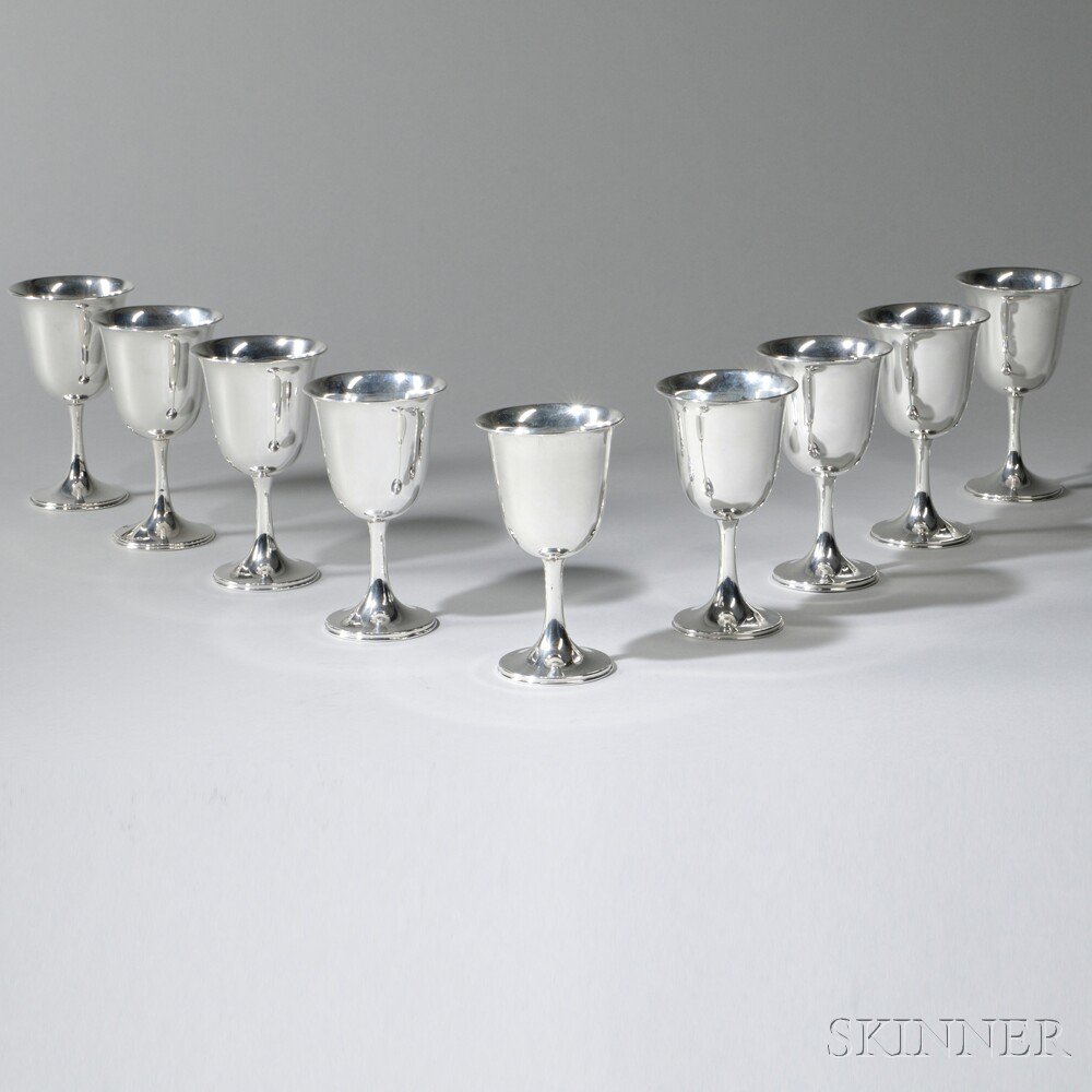 Appraisal: Set of Nine Sterling Silver Goblets lacking maker's marks with