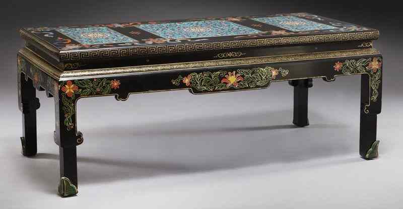 Appraisal: Chinese cloisonne inlaid tabledepicting chrysanthemum ''H x ''W x ''D