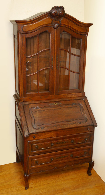 Appraisal: COUNTRY FRENCH DROP FRONT SECRETARY Top with shell carved crest