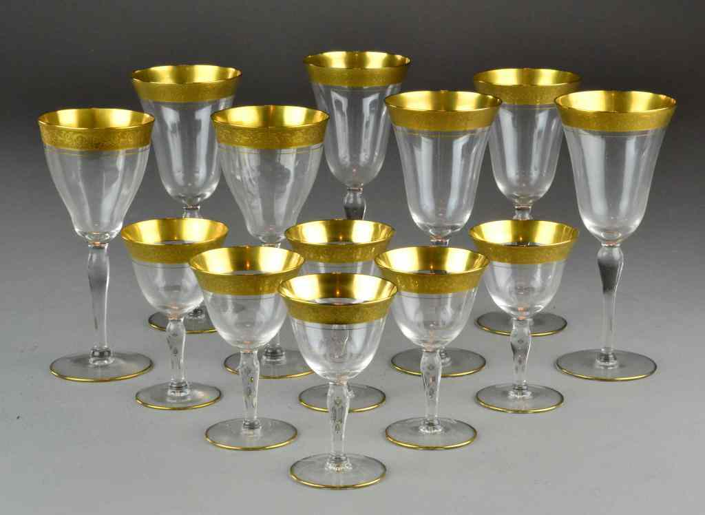 Appraisal: Pieces St Louis Style Gilt Rim StemwareTo include thirteen pieces