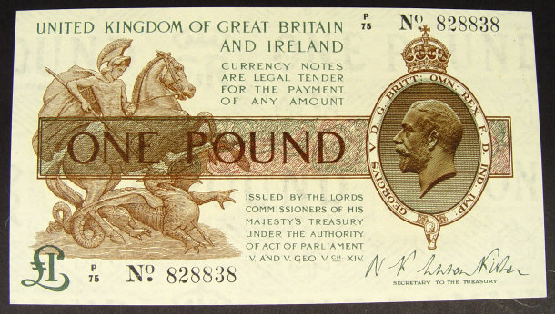 Appraisal: United Kingdom and Ireland one pound note signed Kishen no