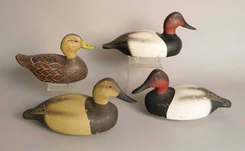 Appraisal: Canvasback hen and two drake duck decoys th c l