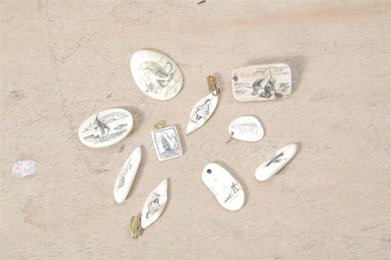 Appraisal: TEN PIECES OF SCRIMSHAW JEWELRY All but one with a