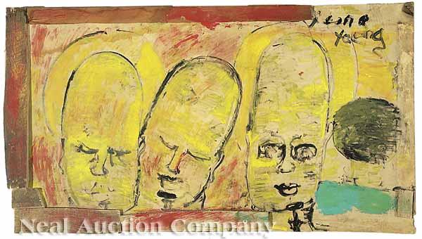 Appraisal: Three Outsider Artworks including Purvis Young American Miami b Id