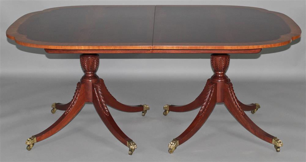 Appraisal: BAKER HISTORIC CHARLESTON DOUBLE PEDESTAL MAHOGANY DINING TABLE WITH THREE